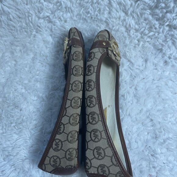 Michael Kors Brown and Gold Women's Flats fabric logo with leather trim SZ 7 - Picture 6 of 8